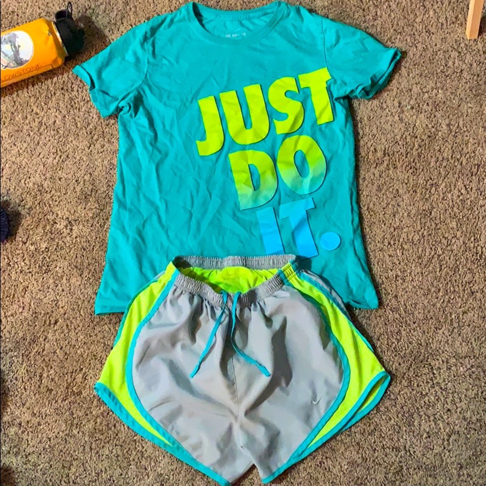 Nike shirt and running shorts